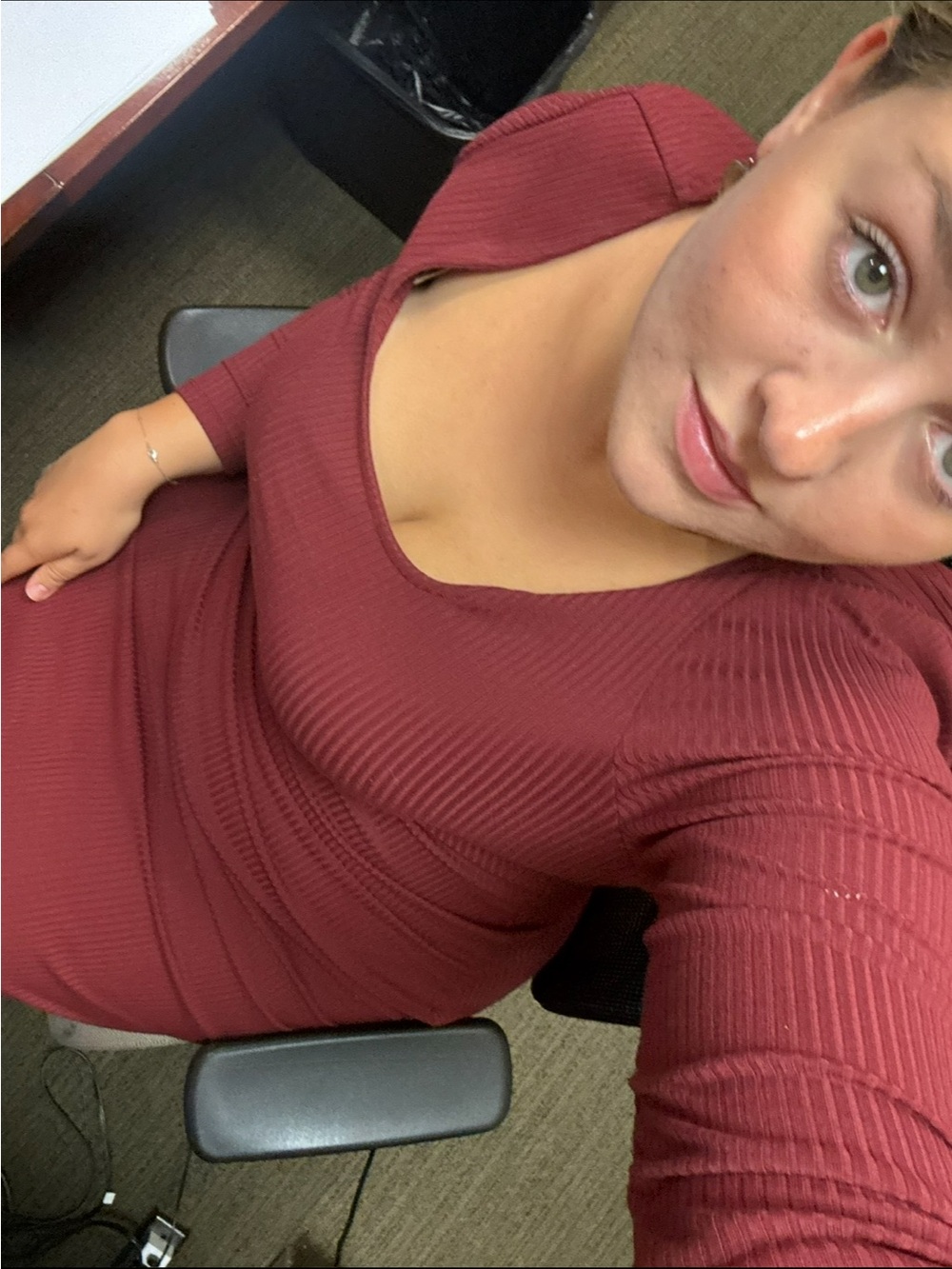 Ribbed Scoop Neck Women’s Dress - Burgundy